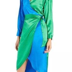 INC Elegant Green and Blue Wrap Dress